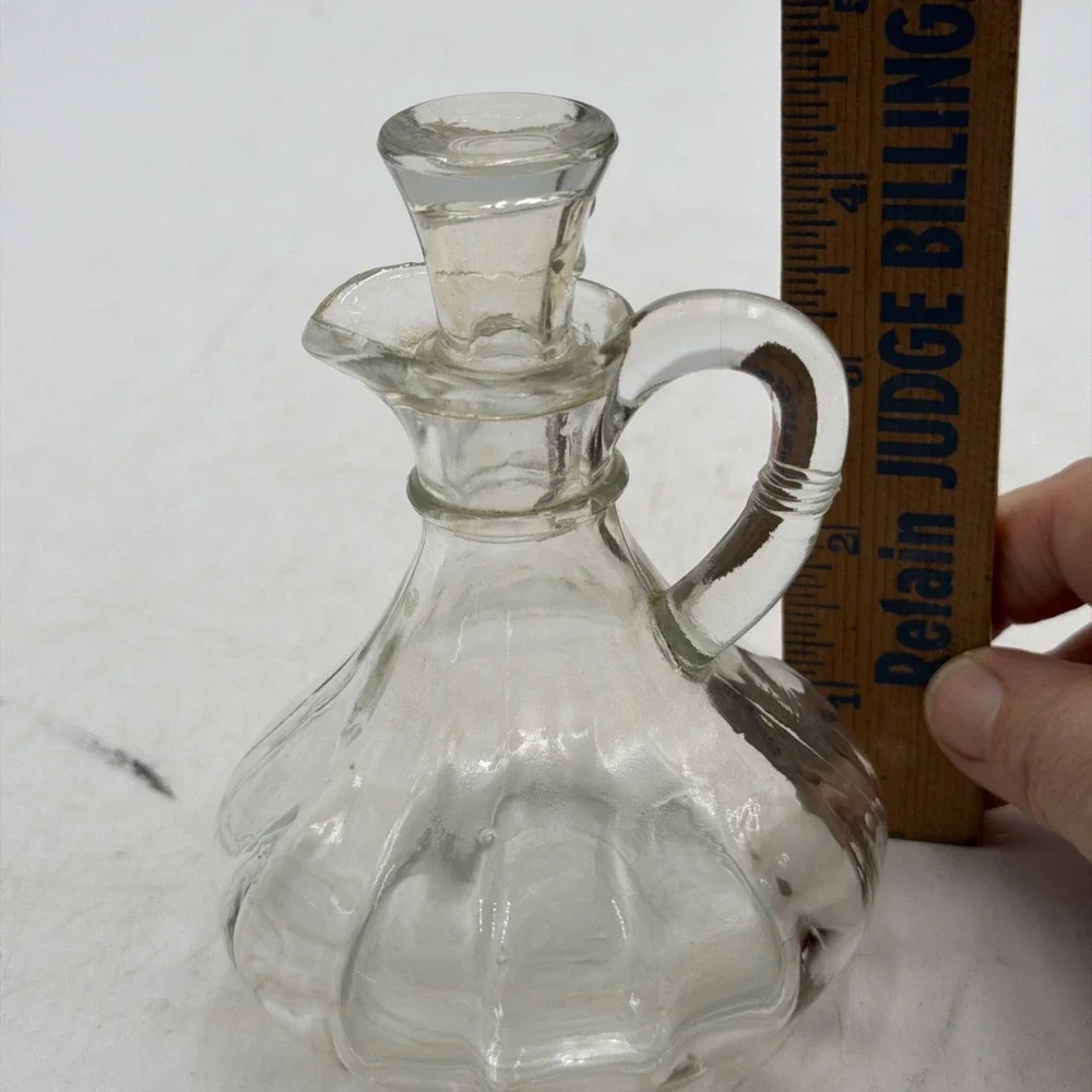 Vintage 1950's Anchor Hocking Cruet Oil Dressing Pressed Glass C Stopper
